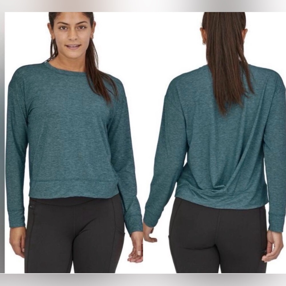 Patagonia Glorya Long Sleeve Back Twist Heathered Teal Top L